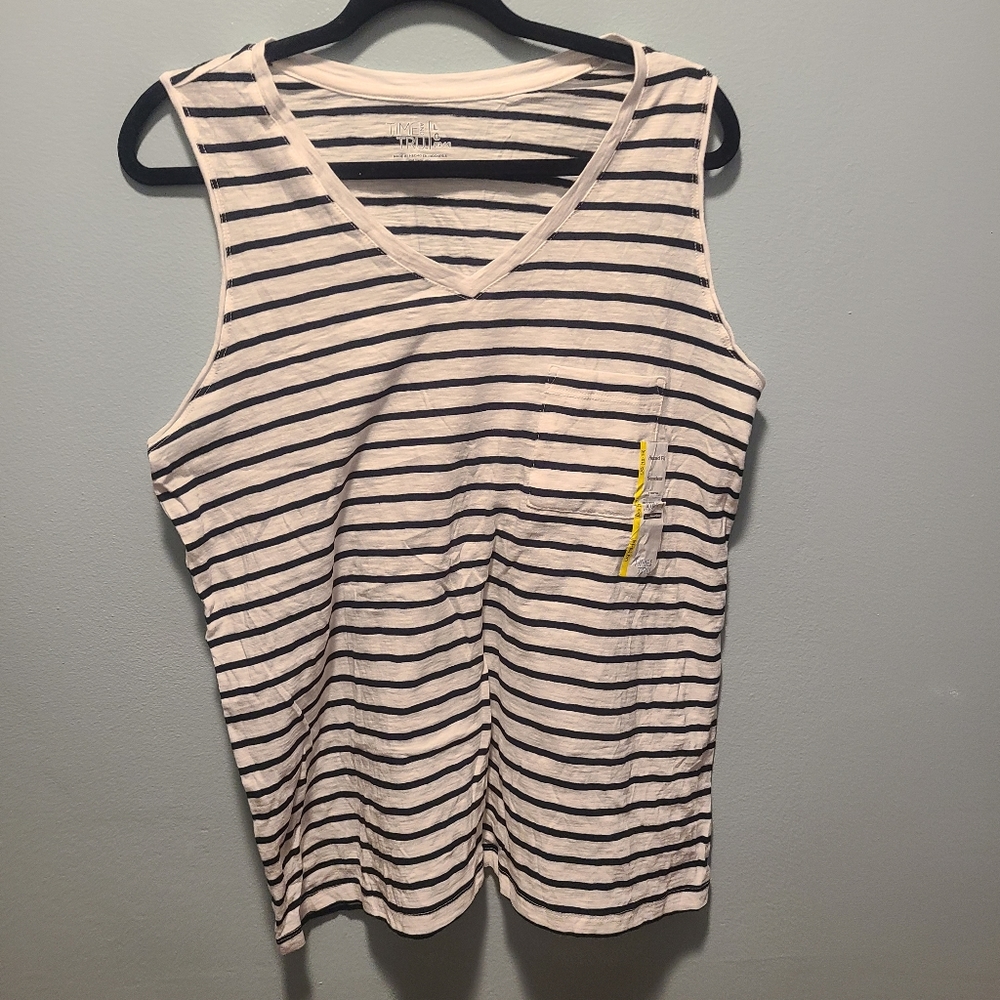 Time and Tru Women's V-Neck Tank Top (Black & White, Large, Numeric_12)